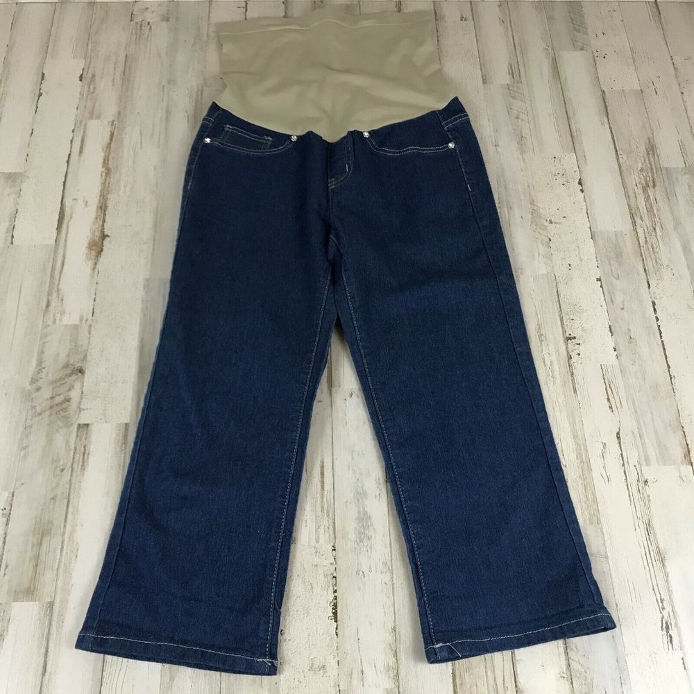 Bella Vida Maternity Womens Capri Pants S Blue Button Flap Embellished Back Pkts